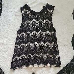 Tempted Black and Cream Lace Tank Top